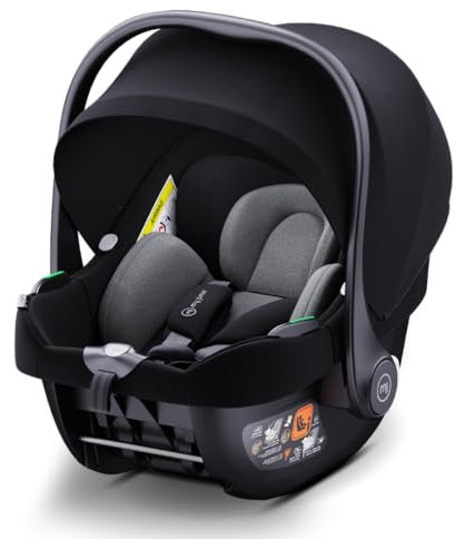 my junior® BEAM i-Size Babyschale, Gruppe 0+ bis 24 Monate, 45-87 cm, max. 13 kg, 6-stufige Kopfstütze, Neugeborenen-Einlage, 5-Punkt-Gurt (Black)