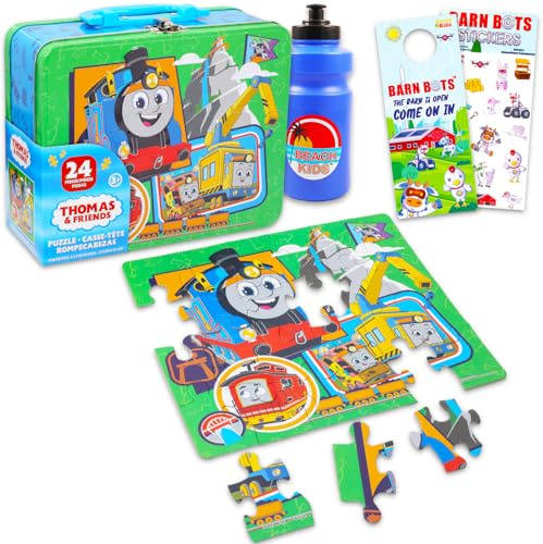 Thomas and Friends Tin Lunch Box Puzzle Bundle - Thomas the Train Lunchbox with Thomas and Friends Puzzle 24 Piece for Kids Plus Stickers, More | Thomas the Train School Supplies Set
