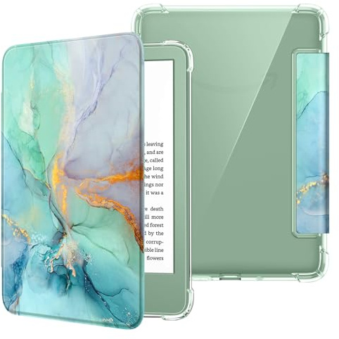 FINTIE Fodral Kompatibel med 6 tum Kindle (11:e Generationen) – 2024/2022 | Klart Mjukt TPU Skyddsfodral med Automatisk Sömn/Väckning för 6 tum Kindle Basic 2024, Smaragd marmor