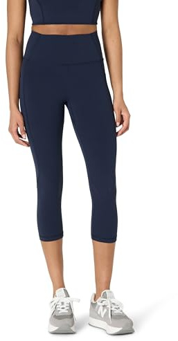 Amazon Essentials Leggings Tecnici per Yoga e Allenamento in FormFlex Morbidissimo, a Vita Alta, Pantaloni Capri, Interno Gamba 48,3cm Donna, Blu Marino, L