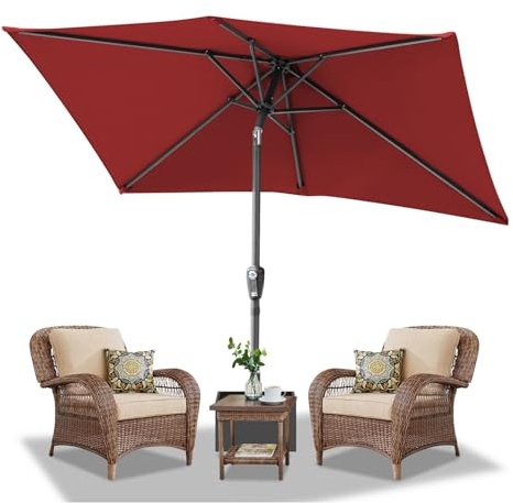 Daromigo Parasol rectangulaire - 210 x 140 / 300 x 200 cm - Avec manivelle - Protection solaire UV50+, pliable à 30 °C - Parasol de jardin imperméable pour jardin, sans support, Rouge sans LED, 210 x