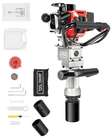 2-Takt Benzin Pfahlramme, 32.7ccm T-Pfosten Pfostentreiber Tragbarer Hohe Beanspruchung Erdlochbohrer Pfahlramme Benzin Motor, 45J Aufprallenergie Luftkühlung Hand-Zug-Start Einzylinder