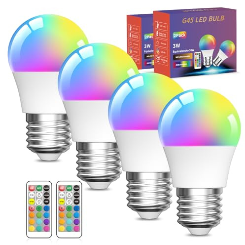 Lamptobe 4 Stück Glühbirne mit Fernbedienun,3W G45 E27 Dimmbare Mehrfarbige Edison LED Lampe Mit Fernbedienung,E27 Schraubsockel RGB+Warmweiß,Geeignet Für Alltagsbeleuchtung Und Stimmungsbeleuchtung