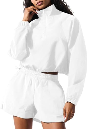 LACOZY Cropped Zip Up Women Lightweight Utility Cargo Jacket Long Sleeve Sweatshirt Y2k Crop Tops Fall Outfits White M