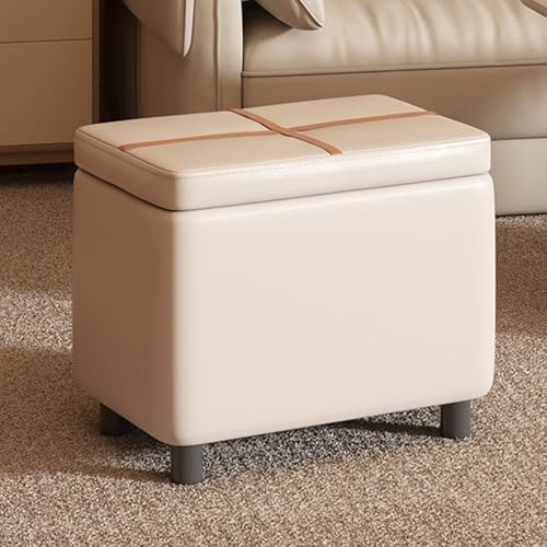 Piccolo Panca Contenitore, Seduta Poggiapiedi Beige, Sgabello Rettangolare Imbottito, Baule da Interno con Struttura in Legno Massello e Gambe in Plastica for Ingresso, Soggiorno