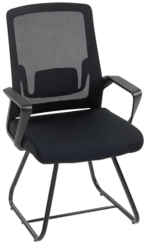 HOMCOM Sedia Ufficio Senza Ruote, in Tessuto Rete Traspirante Nero | Sedia per Sala d'Attesa e Sala Conferenze, Supporto per Lombare, Braccioli, Poltrona Ergonomica per Ospiti e Visitatori