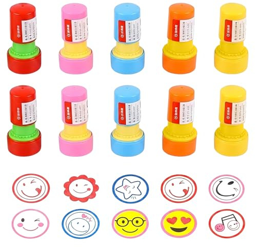 Tampon Encreur Lot de 10 Sceaux en Caoutchouc pour Enseignant, Série Visage Souriant, Fournitures Scolaires pour Commentaires