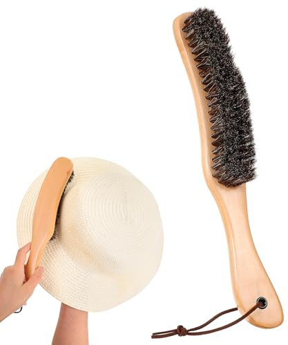 Hadnves Cowboy Hat Brush Horsehair Felt Hat Brush with Wood Handle Lint Brush Remove Dust Pet Hair Cleaning for Suede Felt Hats Wool Coats Suits Clothes Shoes Furniture Baseball Caps Wood Handle