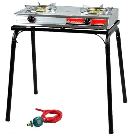XtremepowerUS 25,516 BTU Double Burner Stove Stand Outdoor Propane Range Dual Propane Grill Burner Camping Picnic Cookout w/Detachable Legs