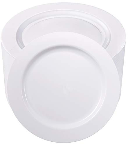 bUCLA 100PCS White Plastic Plates-10.25inch Disposable Dinner Plates-Premium Party&Wedding Plates
