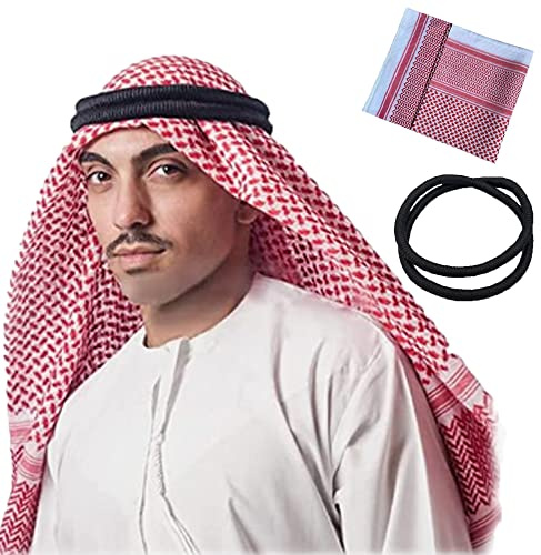 DZOZO Mens Arab Shemagh Kaffiyeh Head Wrap Muslim Hijab Headscarf Middle East Keffiyeh Arabia Scarves Headband Desert Shawl Arabic Head Cover Cap