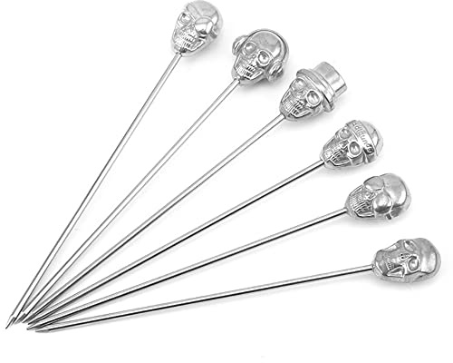 BSTMOME 6-pack skalle cocktail plektrum Martini plektrum återanvändbara olivplektrum garnspett frukt tandpetare fruktgafflar