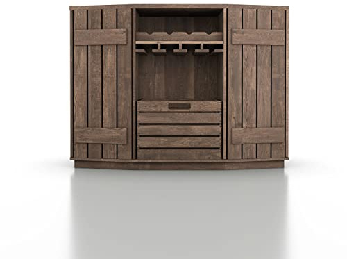 Homes: Inside + Out Lopez Farmhouse 2 Side Cabinets, 3 Shelves 48 in. Buffet with Removable Crate and Four Bottles Wine Rack, Sideboard for Kitchen, Dining Room, Reclaimed Oak Brown