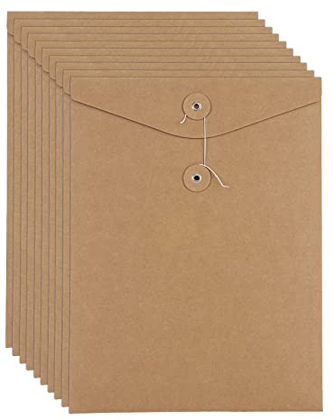 10 Sacs à Documents en Papier Kraft Epais avec Ligne Boucle A4 Sac de Fichier Portable pour Fournitures Scolaire Bureau Dossier de Fichier Stockage Contrats, Certificats Convient Ecole, Entreprise
