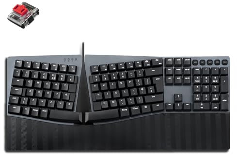 perixx PERIBOARD-535RD Wired Ergonomic Mechanical Split Keyboard - Low-Profile Red Linear Switches - Programmable Feature with Macro Keys - Compatible with Windows and Mac OS X - UK English