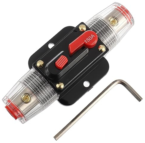 EPLZON 150A Interruptor de disyuntor 150 AMP Fusible Soporte en línea 12V-48V DC Botón de reinicio manual para sistema de amplificador de sonido de audio de automóvil RV Home Marine Boat Truck