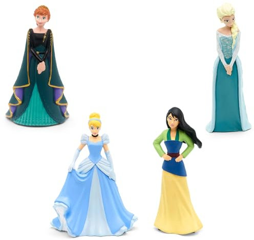 tonies Collection Princesses Disney, 4 Personnages avec Histoire Audio et chansons pour conteuse Toniebox : Mulan, Cendrillon, Elsa et Anna - boîte à Histoires Vendue séparément