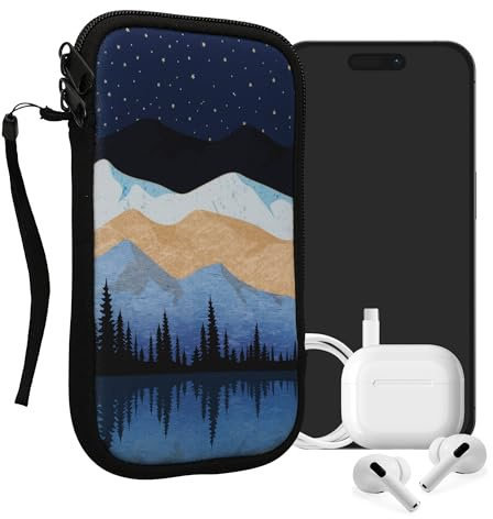 kwmobile Carcasa para móvil tamaño XL - 6,7/6,8 - Funda Universal con Cremallera - Estuche de Neopreno - Noche de Estrellas Lago
