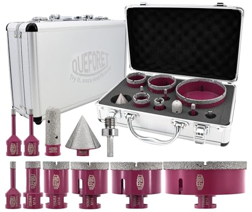 QUEFORET Brocas de Diamante 11 Piezas - 8 Piezas 6/6/8/20/35/50/68/110mm x M14 Corona, 20mm Fresa, 50mm Broca de Chaflán, Aadaptador para Porcelánico Azulejos Cerámica Mármol Granito
