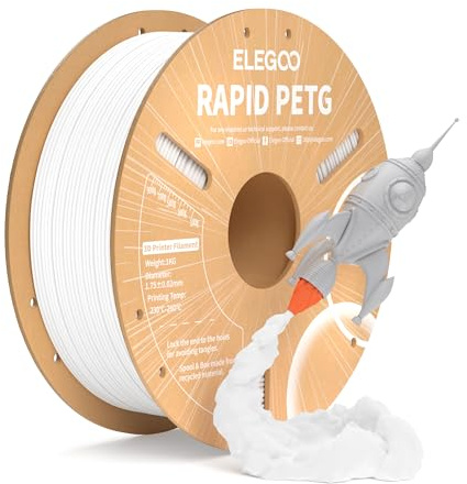 ELEGOO Rapid PETG Filament 1.75mm Weiß 1 KG, High Speed 600mm/s 3D Drucker Filament Maßgenauigkeit +/- 0.02 mm, 1kg Pappspule(2.2lbs) Passend für die Meisten 3D Printer