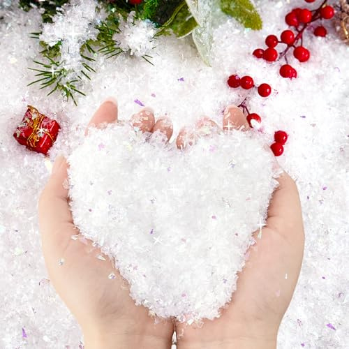 10.6 Ounces Christmas Fake Snow Decoration,Artificial Snow with Glitter,Plastic Fake Snow Powder for gift Filler,Xmas Party,Winter Displays,Holiday Decor Craft