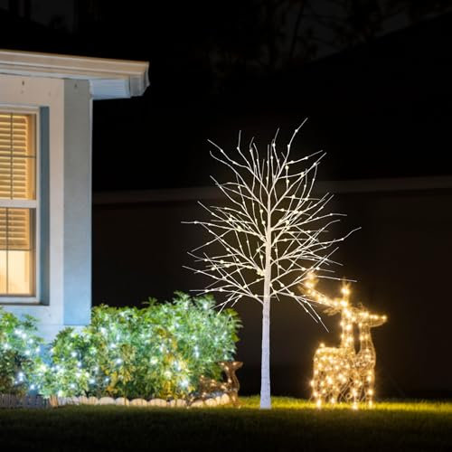 CCLIFE Albero Luminoso da Interno Led Esterno Albero Fatato Lampada Natale,Lampada Albero di Betulla Bianca,Bianco Caldo,IP44,180 cm,200 LED,CushHom