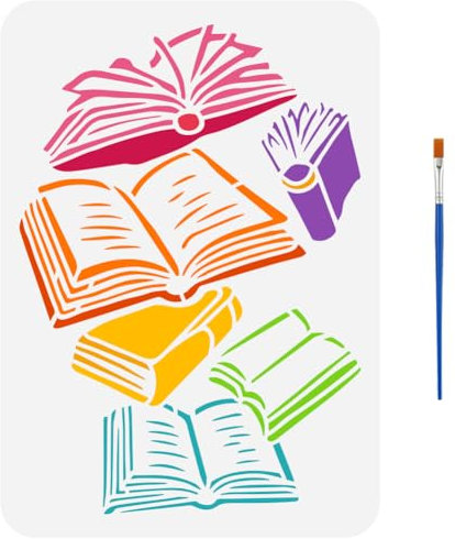 FINGERINSPIRE Stencil di Libri Sparsi con Pennello Da 21x29.7cm Moo di Disegno di Libri Che Cadono Moo di Pittura di Libri Aperti In Plastica PET Moo di Tema Giornaliero per La Decorazione di Mobili