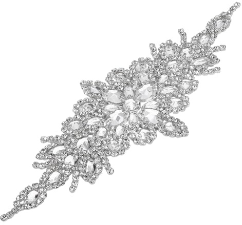 FINGERINSPIRE Toppa termoadesiva con strass in vetro argentato, 24,2 x 9 cm, da applicare con ferro, per cintura nuziale