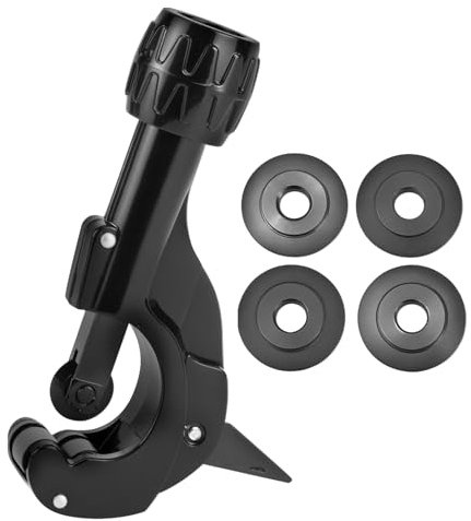 QWORK® Cortatubos, cortatuberías ajustable 3-35mm, cortador de cobre para fontanería con 3 ruedas de repuesto