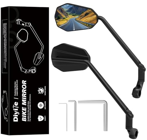 Diyife Cykelspegel, 2 stycken (vänster + höger) utökad spegelstång, extra stor glasspegel, 360° rotation, backspegel cykel för 22–25,5 mm, PA6 + 30 % GF-material, för cykel, e-skoter ect
