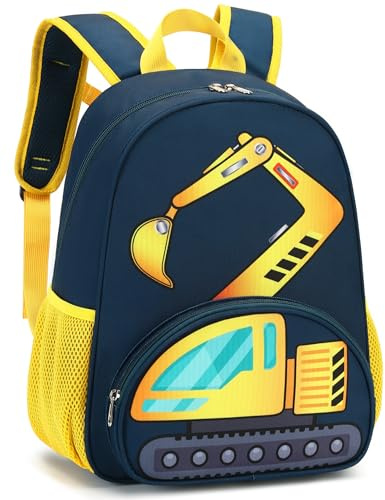 LOIDOU Skolryggsäck pojkar barn ryggsäck skolryggsäck flickor barnryggsäck lätt, barnvänliga barnryggsäckar skolgåvor fritid, Grävmaskin, L, Designer