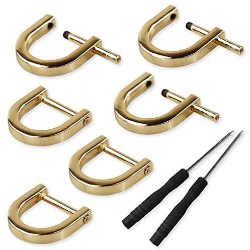 Set di 6 anelli a D con vite di chiusura, anello a D a ferro di cavallo, per borse o portafogli, per avvitare la staffa a semicerchio, anello a D con cacciavite per accessori fai da te in pelle