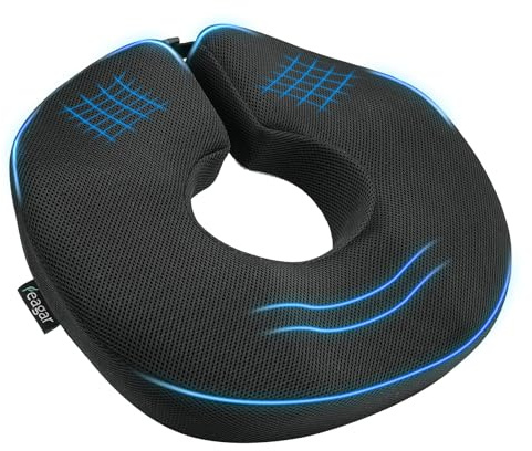 Feagar Cojin Coxis Grande Ortopédico, Cojin Ergonómico Silla Oficina y Asiento Coche, Ideal para Hemorroides, con Aro Ajustable y Funda Lavable