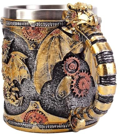 Taza de dragón – Jarra de cerveza de dragón mecánica renacentista de 400 ml – Decoración del hogar para whisky, café, cerveza, estante de fiesta, juego, camping, picnic, familia, reuniones de amigos
