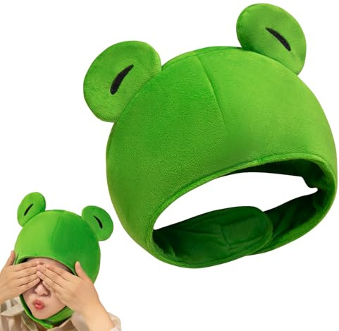 Simpatico cappello a forma di rana, adorabile berretto a forma di animale, colore verde vivace, leggero e confortevole, fascia elastica inclusa, per feste di compleanno, Halloween, Natale, eventi di