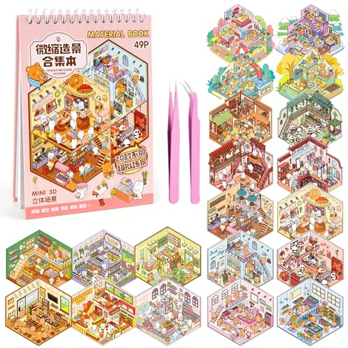 20 Set DIY Adesivi 3D per Scena in Miniatura,Adesivi Decorativi 3D per Scene di Case in Miniatura,Attività Rilassante per Bambini e Adulti,aAdesivi per la Casa Fai Da Te per Scrapbook e Diario