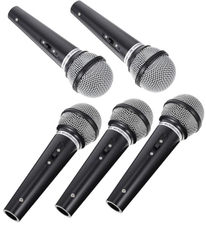Veemoon Lot de 5 Microphones Factices Noirs pour Jeu de Rôle, Accessoires de Modélisation de Microphone en Plastique Léger et Résistant, pour Fêtes, Spectacles et Entraînement Chant