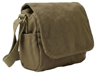 Canvas Shoulder Bag Small Crossbody Messenger Vintage Army Style Lightweight Utility Webbing Tool Haversack - Olive