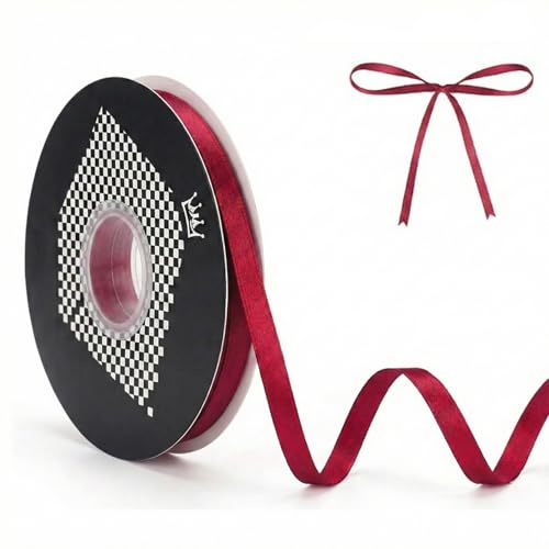 VEOIRXU Nastro Bordeaux Raso 6mm X 91m Creative Ribbon per Artigianato Natale Decorazioni Adatto Per Confezionare Regali Feste di Compleanno Matrimoni Bomboniere