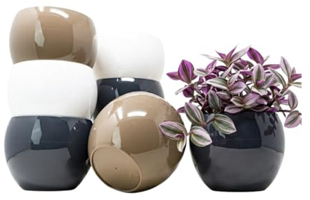 QILZO Maceteros Decorativos Interior Exterior 14 cm Pack 8 | Cubremacetas Plástico Sin Agujeros | Macetas Redondas de Plástico Duro y Resistente a Rayos UV | Diseño Moderno (8 uds Ø 14 cm)