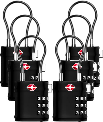 LUGGEX Suitcase Locks, Luggage Locks, TSA Approved Luggage Locks,Charcoal,6 | Suitcase Padlocks, Gift Box, Travel Locks for Luggage, Gym Lock, Bag Lock, Ease of Use & Durable,LLX-Lite