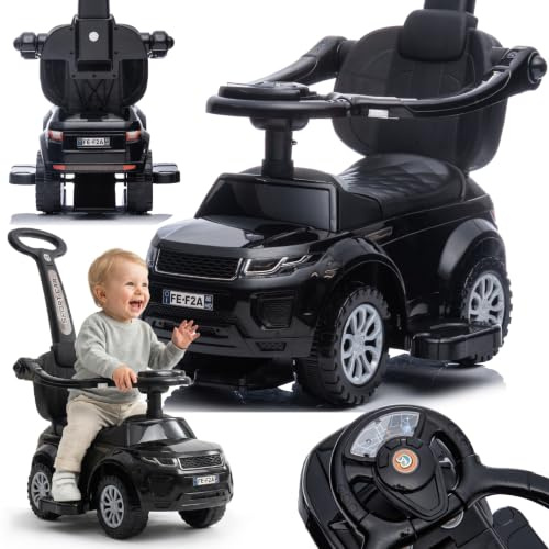 Voiture pour Enfants à Pousser et Glisser, à partir de 1 Ans, avec klaxon et Musique, Espace de Rangement sous Le siège (Noir) | klaxon et musique, rangement sous le siège, véhicule à glisser, développe motricité, coordination et autonomie