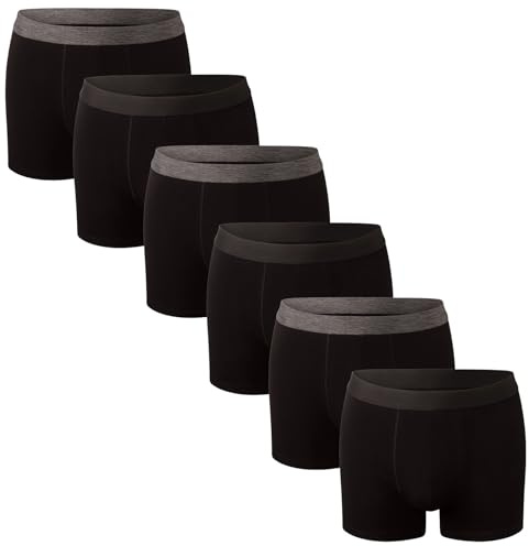 Bonjour - Mens Boxer Shorts 6 pack, Comfortable Stretch Boxer Briefs Underwear - Boxers for Men with Comfort Elastic Waistband Moisture Wicking Comfortable Double Layer Front Panel Black