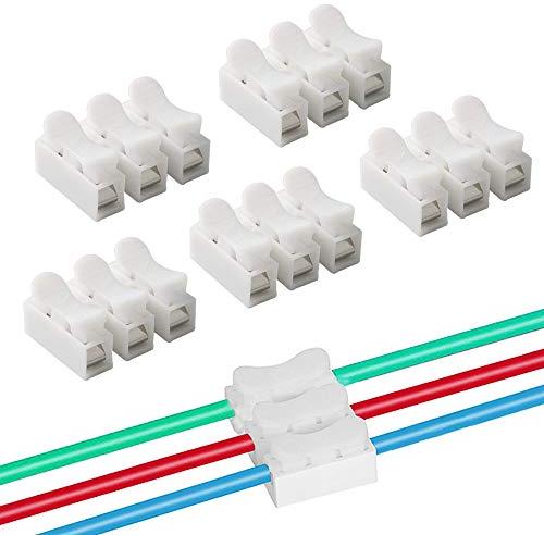 QitinDasen 60Pcs Premium CH3 Connettore Molla Rapido, Morsetto a Molla Connettore, Set Morsettiera Molla Rapido (Bianco)