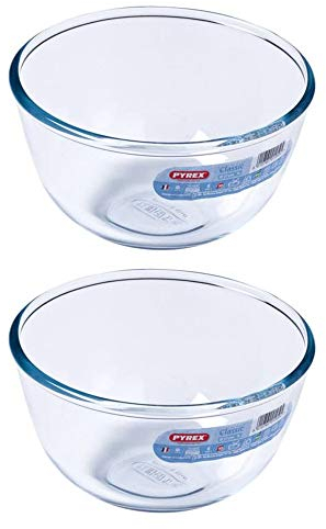 Pyrex Classic Round Glass Bowl Ovenproof and Microwave Safe 1.0 Litre Transparent (Pack of 2)