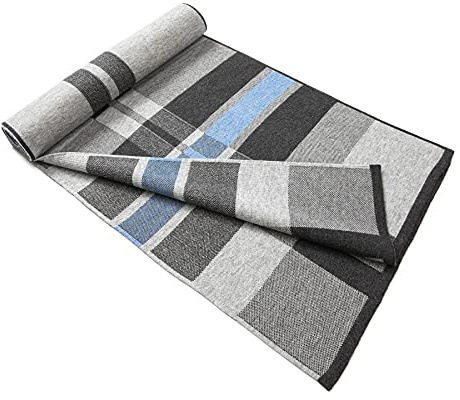 Lindoro Sciarpa in lana merino per uomo, sciarpe lunghe invernali scozzesi calde e leggere scozzesi con confezione regalo, Blu & Grigio