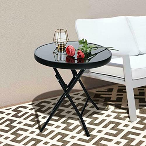 Marco Paul Table d'appoint ronde pliante Table basse de jardin Patio Boissons Maison Intérieur Extérieur Meubles Bistrot Table de salle à manger portable en verre