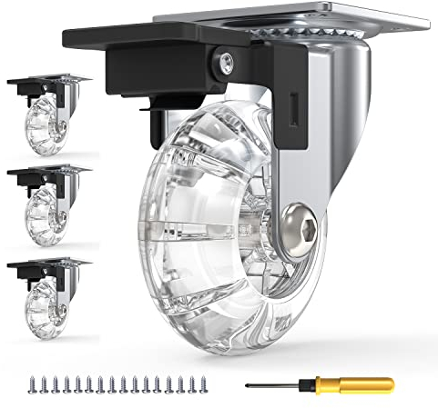 Joyvita Ruedas para Muebles Pesados con Freno (4 Piezas), 50mm (2'') Ruedas de poliuretano Giratorias 360°de Alta Resistencia de Cargas Pesadas con Tornillos para Transporte Hasta 160kg