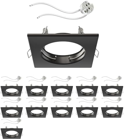 ledscom.de 12 Stück Deckeneinbaurahmen RIR Einbaurahmen schwarz matt eckig (LED/Halogen/MR16/50mm) inkl. GU5.3 Fassung