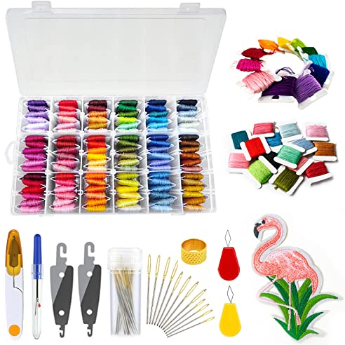 JOTOL Stickgarn,Kreuzstich Fäden,Multifarben Sticken Garn/Stickgarne/Stickgarn Set mit Aufbewahrungsbox,110 Farben Embroidery Floss und Kreuzstich-Werkzeug-Sets für Freundschaftsarmbänder